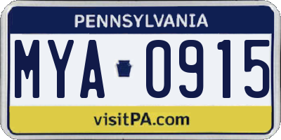 PA license plate MYA0915