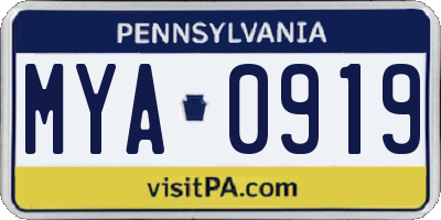 PA license plate MYA0919