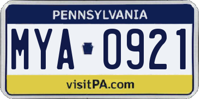 PA license plate MYA0921