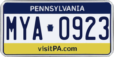 PA license plate MYA0923