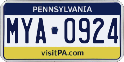PA license plate MYA0924