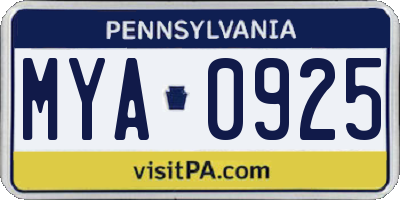 PA license plate MYA0925