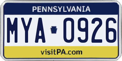 PA license plate MYA0926