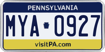 PA license plate MYA0927