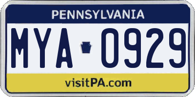 PA license plate MYA0929