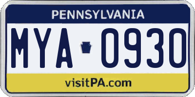 PA license plate MYA0930