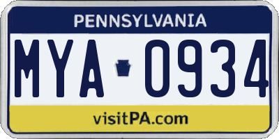 PA license plate MYA0934