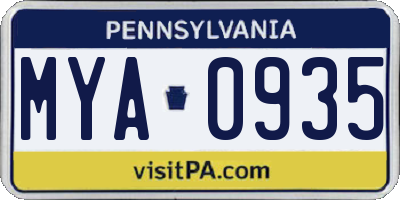 PA license plate MYA0935