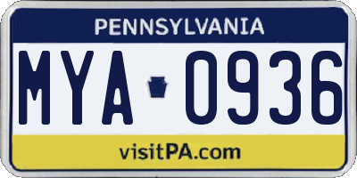 PA license plate MYA0936