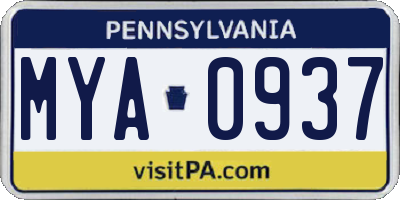 PA license plate MYA0937