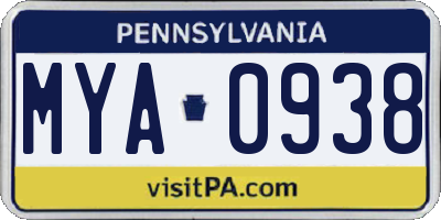 PA license plate MYA0938