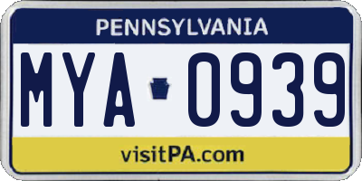 PA license plate MYA0939
