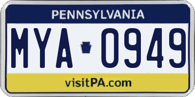 PA license plate MYA0949