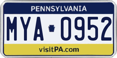 PA license plate MYA0952