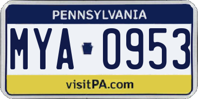 PA license plate MYA0953