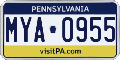 PA license plate MYA0955
