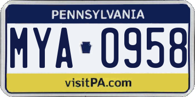 PA license plate MYA0958