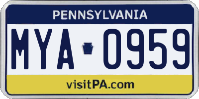 PA license plate MYA0959