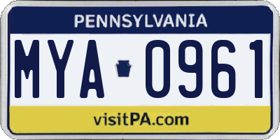 PA license plate MYA0961