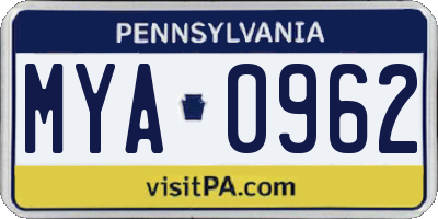 PA license plate MYA0962