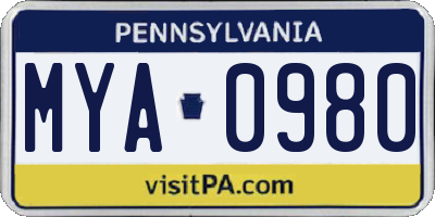 PA license plate MYA0980
