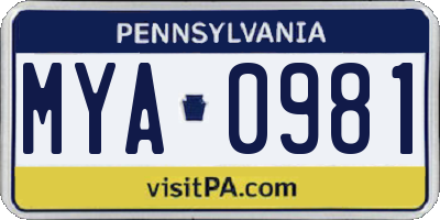 PA license plate MYA0981