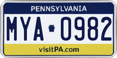 PA license plate MYA0982