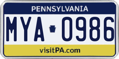 PA license plate MYA0986