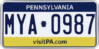 PA license plate MYA0987