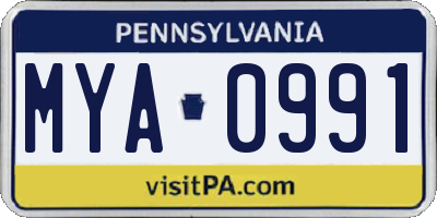 PA license plate MYA0991