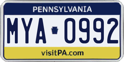 PA license plate MYA0992