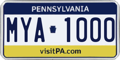 PA license plate MYA1000