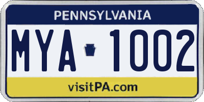 PA license plate MYA1002