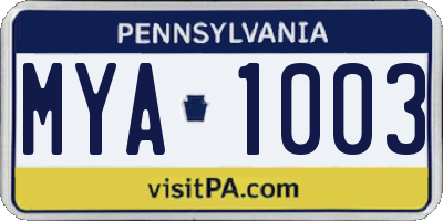 PA license plate MYA1003