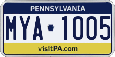 PA license plate MYA1005