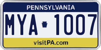 PA license plate MYA1007