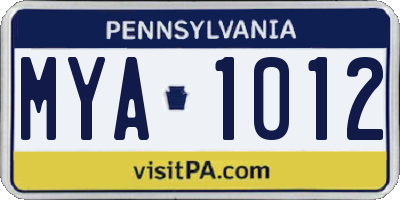 PA license plate MYA1012