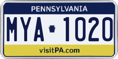 PA license plate MYA1020