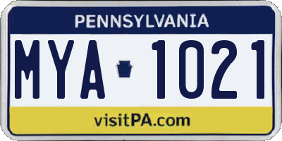 PA license plate MYA1021