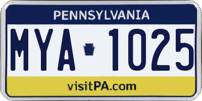 PA license plate MYA1025