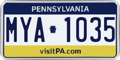 PA license plate MYA1035