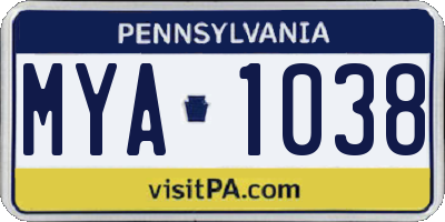 PA license plate MYA1038