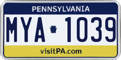 PA license plate MYA1039