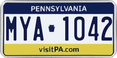 PA license plate MYA1042
