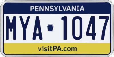 PA license plate MYA1047