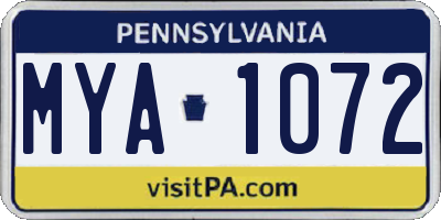 PA license plate MYA1072