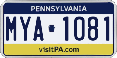 PA license plate MYA1081