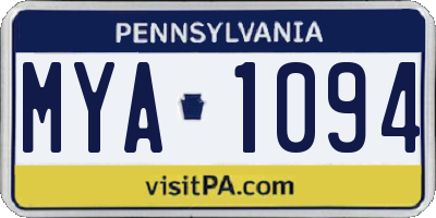PA license plate MYA1094
