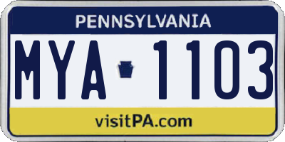 PA license plate MYA1103
