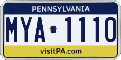 PA license plate MYA1110